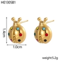 Detail of ladybug earrings with colorful rhinestones and precise dimensions - Colorful Rhinestone Ladybug Stud Earrings (HE1305B1)
