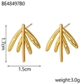 Elegant gold leaf earrings 1.7x1.5cm dimension display on white background - Three-pronged Leaf Style (BE48497B0)