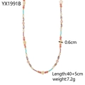 Detail of colorful beaded necklace showing pink purple stars and 40cm chain length - Multicolor Faceted Beaded Star Necklace (YX1991B)