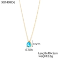 Detailed view of pear-shaped blue zircon pendant on 18K gold-plated stainless steel chain - Sky Blue Style (XX1497D6)