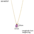 Detail of pear cut purple zircon pendant with gold plated stainless steel chain dimensions - Purple Style (XX1497D7)