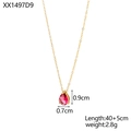 Close-up of pink pear-shaped gemstone pendant with gold three-prong setting on a fine chain - Deep Pink Style (XX1497D9)