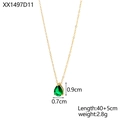 Macro detail of drop-shaped green gemstone pendant with 40+5cm gold chain specs - Dark Green Style (XX1497D11)