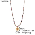 Bohemian style necklace with pink and grey beads and a gold hammered texture pendant - Bohemian Colorful Beaded Sun Necklace (YX1987B)