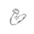 Dettaglio anello regolabile argento con lettera D micro-pave e zircone rotondo singolo - Stile Lettera D (HXJ0004D)