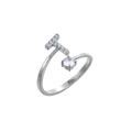 Dettaglio anello argento lettera T con micro-cristalli e zircone cubico rotondo - Stile Lettera T (HXJ0004T)