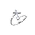 Dettaglio anello argento regolabile con croce di zirconi e pietra centrale luminosa - Stile Croce (HXJ0004X)