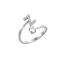 Dettaglio anello argento regolabile con lettera Z in zirconi e un cristallo rotondo - Stile Lettera Z (HXJ0004Z)