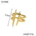 Detail view of 18K gold plated double band ring showing 2.2cm spike dimensions and 3.1g weight - Minimalist Parallel Long Spikes Style (YJ1498B)