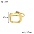 Gedetailleerde weergave van gouden rechthoekige ring met gehamerde textuur en maten - Gehamerd Hol Rechthoekstijl (YJ1528B)