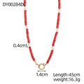 Collana retrò con perline di resina rossa e perle bianche con chiusura a molla dorata - Collana di Perle Con Perline Rosse E Bianche (DY00284D)