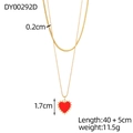 Dimensioni dettagliate della collana a doppio strato dorata con ciondolo a cuore rosso - Catena di Perline a Serpente Con Pendente a Cuore Rosso a Doppio Strato (DY00292D)