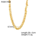 Maillard style gold natural stone beaded necklace with 0.7cm polished metal discs - Curved Round Disc Gold Style (FX00170B4)