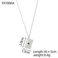 Macro detail of silver envelope pendant with pave zircon and dark stone inlay - Silver Pave Rhinestone Necklace (FX1806A)