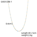 Detail showing gold fine chain necklace with 0.4cm sky blue beads and 40+5cm length - Light Blue Small Bead Thin Chain Style (GX03124B-1)