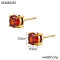 Boucles d'oreilles pierre rouge et or, diamètre 0,5cm, poids 2,2g, serti à 4 griffes - Boucles d'Oreilles Clous Gemme Ronde Rouge(XE48862B1)