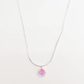 Detailed macro view of an oval pendant necklace with purple opal inlay on a snake chain - Gradient Style (Snake Bone Chain)