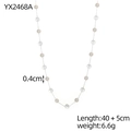 Detail of 40cm pearl and crystal bead necklace with 0.4cm beads and silver extension chain - Artificial Pearl and Transparent Bead Patchwork Necklace (YX2468A)