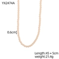 Pink beaded necklace detail showing 0.6cm beads and 45+5cm adjustable length chain - Soft Pink Round Beaded Choker Necklace (YX2474A)