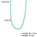 Detail view of mint green beaded necklace with 0.6cm beads and 45cm length chain - Fresh Mint Green Round Beaded Necklace (YX2475A)