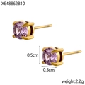 Détail de boucles d'oreilles clous en zircon violet de 0,5 cm dorées pesant 2,2 g - Boucles d'Oreilles Clous Gemme Ronde Violette(XE48862B10)