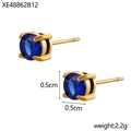 Détail de boucles d'oreilles saphir en or avec diamètre 0.5cm et poids de 2.2g - Boucles d'Oreilles Clous Gemme Ronde Bleue(XE48862B12)