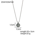 Minimalist grey pearl pendant necklace with metal bead chain and size dimensions - Gray Blue Pearl Ball Chain Necklace (ZX44183W1G0)
