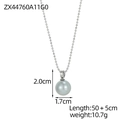 Detail view of a silver bead chain necklace with 2cm grey-blue pearl pendant dimensions - Gray Pearl Ball Chain Large Pendant Necklace (ZX44760A11G0)