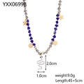 Blaue Kristallperlenkette mit silbernem Schlangenanhänger und Goldsternen, 45+5cm Länge - Blau Grau Kristall Perlen Silber Strass Schlange Halskette (YXX0699B)