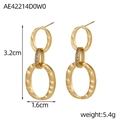 Detailed size map of gold hammered triple-link drop earrings with dimensions and weight - Triple Ring Connected Hammered Zircon Style (AE42214D0W0)