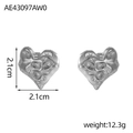 Silver hammered heart earrings with textured lava effect and 2.1cm dimensions - Silver Textured Heart Style (AE43097AW0)