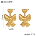 Detailed size view of gold bow and heart earrings showing 2.0cm height and 1.5cm width - Gold Heart Ribbon Bow Style (BE45655BW0)