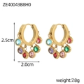 Gold hoop earrings with colorful round gemstone tassels and dimension markings - Multicolor Gemstone Hoop (ZE40043B8H0)