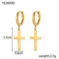 Detailansicht der goldenen Creolen mit polierten Kreuzanhängern und Größenangaben - 1.7cm Gold Kreuz Stil (YE2009D)