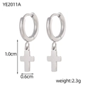 Detailed view of silver hoop earrings with small cross charms and size measurements - 1.0cm Silver Cross Style (YE2011A)