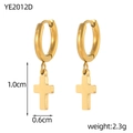 Detail showing dimensions of gold cross drop earrings with weight and size specifications - 1.0cm Minimalist Gold Cross Style (YE2012D)