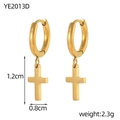 Polished gold hoop earrings with cross pendants, size 1.2x0.8cm, weighing 2.3g - 1.2cm Smooth Gold Cross Style (YE2013D)