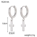 Detailed size chart of silver cross drop earrings showing dimensions and 2.1g weight - 1.0cm Smooth Silver Cross Style (YE2014A)