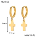 Detail view of gold cross pendant earrings with precise dimensions and weight specs - 1.0cm Polished Gold Cross Style (YE2015D)
