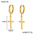 Macro shot of gold cross hoop earrings with 1.8cm pendant dimensions and weights - 1.8cm Geometric Gold Cross Style (YE2017D)