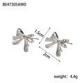 Detail of silver bow earrings showing size 2cm x 1.5cm and metallic ribbon texture - Silver Twisted Ribbon Bowknot Stud Earrings (BE47305AW0)
