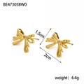 Detailed view of golden bow stud earrings showing dimensions 1.5cm by 2cm and weight - Gold Polished Alloy Bowknot Earrings (BE47305BW0)