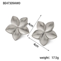 Macro detail of silver five-petal flower earrings with textured metallic finish and 4cm size - Silver Radial Textured Five Petal Flower Earrings (BE47309AW0)