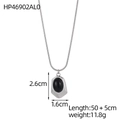 French vintage style oval black stone pendant necklace with irregular silver metal frame - Silver Irregular Black Gemstone Necklace (HP46902AL0)