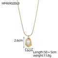 Detailed view of oval pearl pendant on gold snake chain with size measurements - Gold Irregular Faux Pearl Necklace (HP46902DL0)