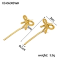 Detailed view of bow tassel earrings with snake chain showing 5cm length dimensions - Gold 3D Bowknot Snake Chain Tassel Earrings (XE46600BW0)