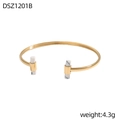 Bracciale rigido dorato a forma di C con estremità in marmo bianco dal design moderno - Cilindro in Marmo Bianco Dorato (DSZ1201B)