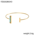 Detail eines vergoldeten C-förmigen Armbands mit Türkis-Inlay, Gewicht 3.6g - Gold Türkis Rechteckiger Rahmen (FZ0202B0343)