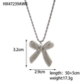 Silver bow pendant necklace dimensions 3.2x2.9cm with 50+5cm twisted rope chain details - Striped Bow Twist Chain Silver Style (HX47239AW0)