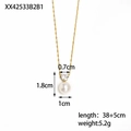Detail view of heart zircon and pearl pendant necklace with exact size measurements - Heart Zircon Pearl Pendant Gold Style (XX42533B2B1)